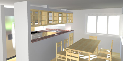 Computer-generated kitchen rendering